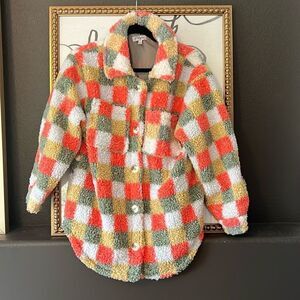 Multi-color Sherpa jacket Sage Coral White Size Small New without tags
